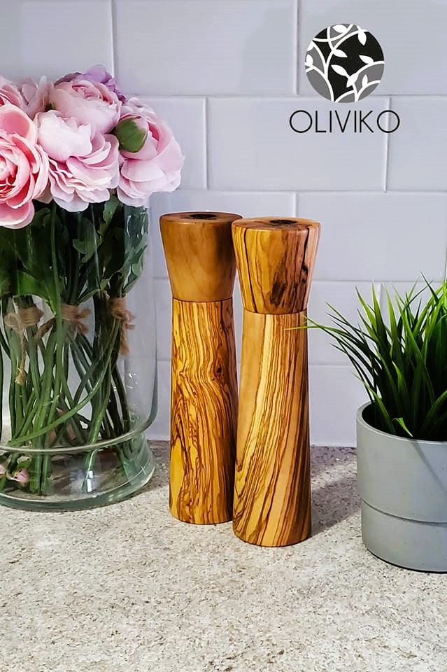 Salt and Pepper Mill, Olive Wood with White Marble Top, Torre