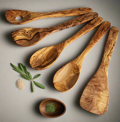 Handmade olive wood utensils Olive wood kitchen utensils set Eco-friendly cooking utensils Premium quality olive wood Handcrafted kitchen tools