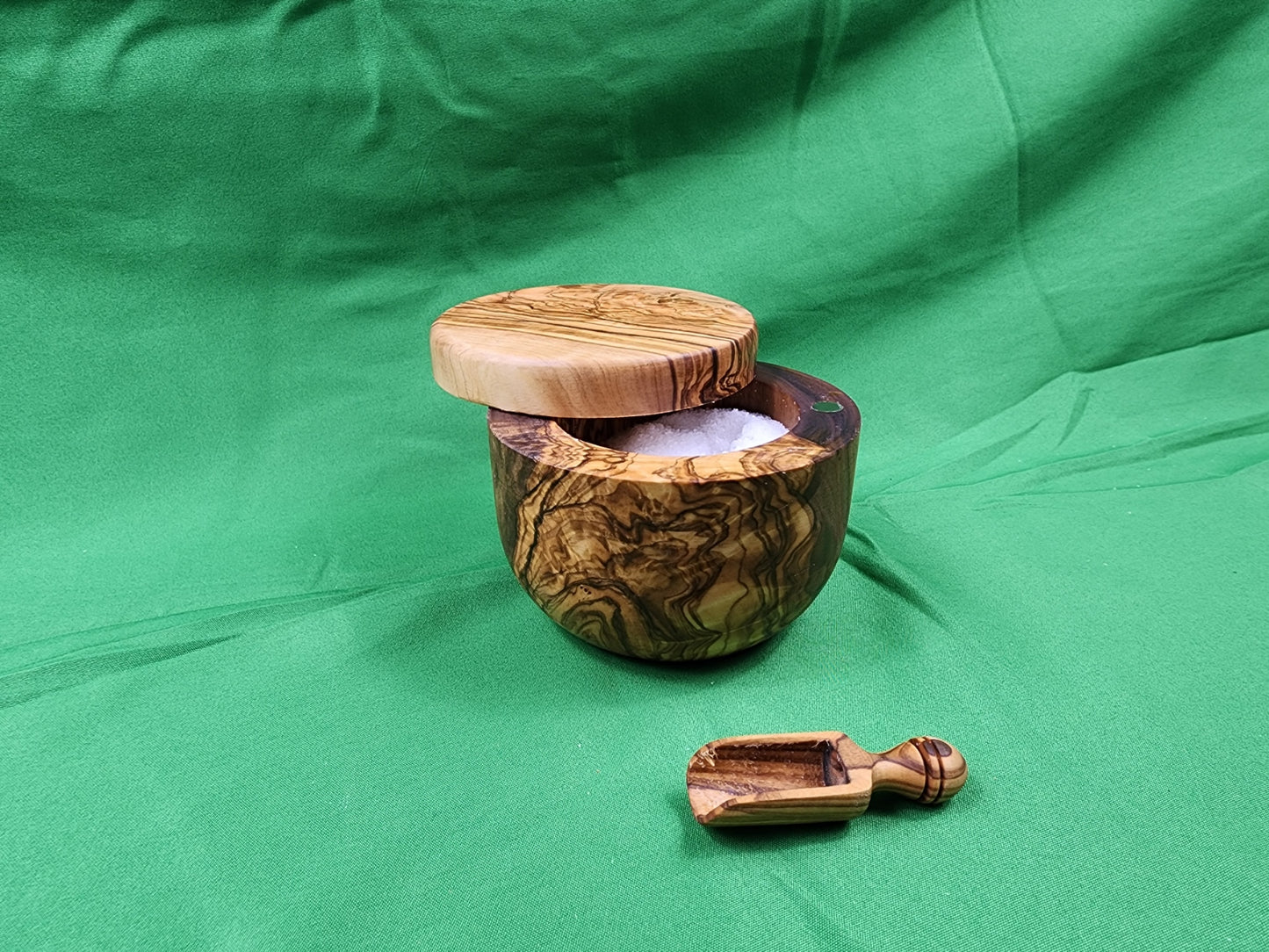 OLIVIKO Handmade Olive Wood Salt keeper box, Salt cellar with magnetic lock