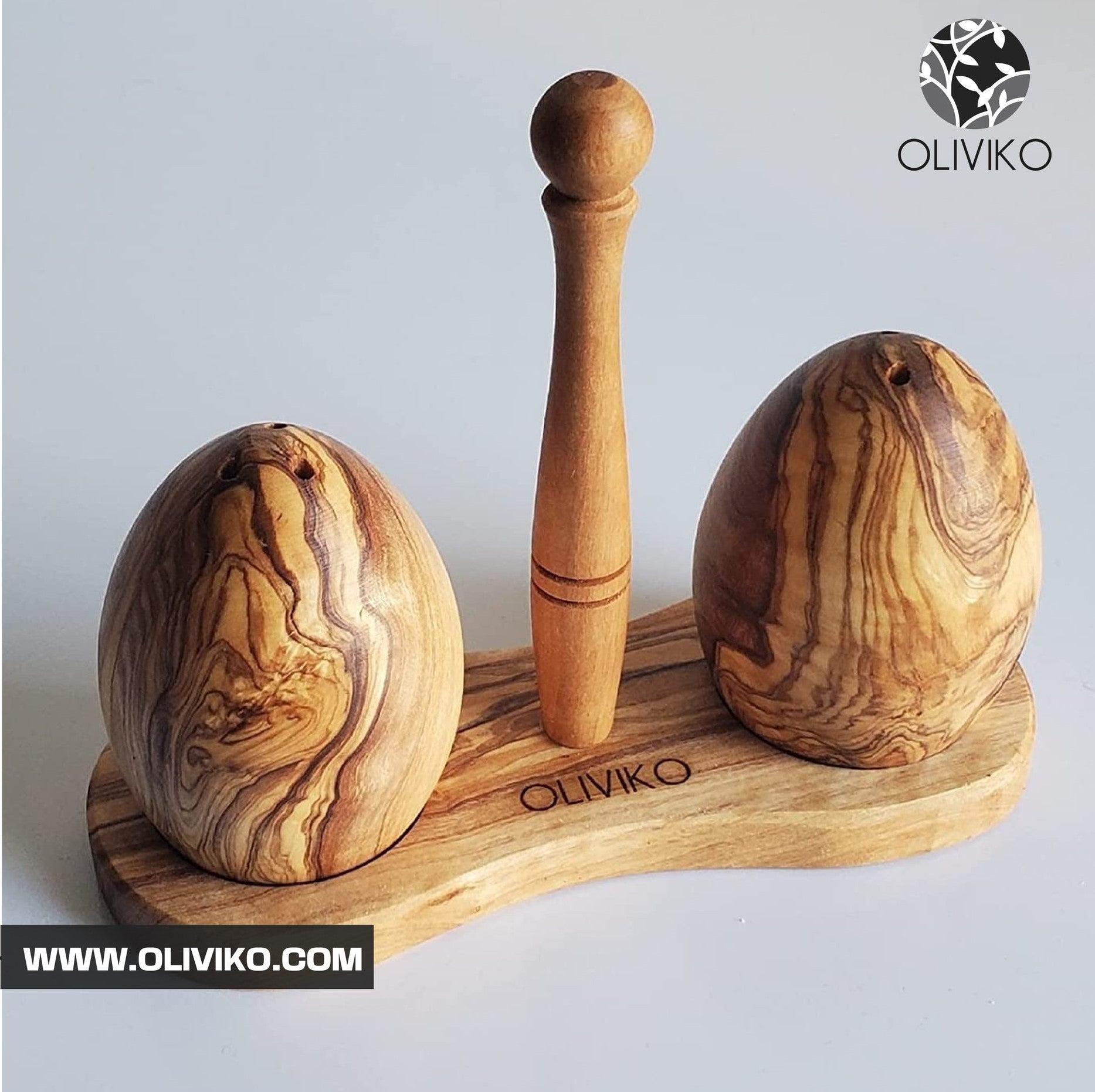 Handmade Olive Wood Egg Salt and Pepper shaker - oliviko