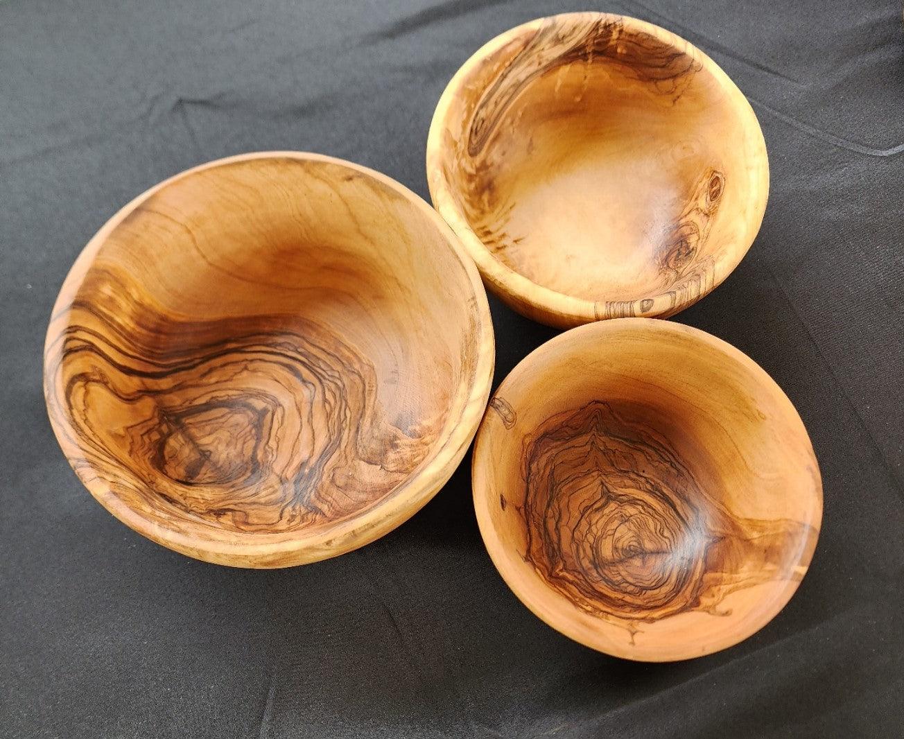 OLIVIKO 100% Handmade Olive Wood kit 3 Bowls, slad Bowl, snack Bowl 12, 14 and 16 cm Bowl - oliviko