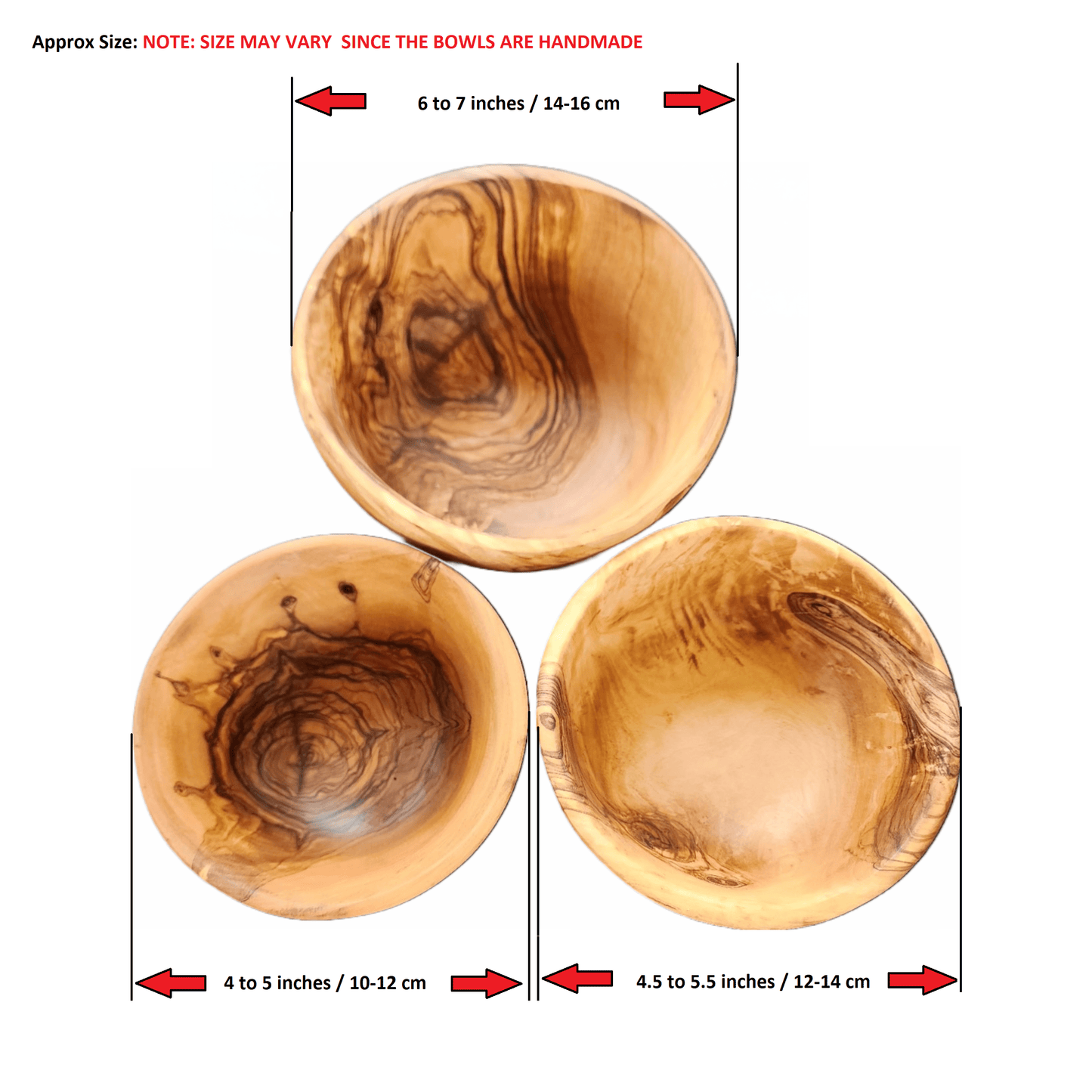 OLIVIKO 100% Handmade Olive Wood kit 3 Bowls, slad Bowl, snack Bowl 12, 14 and 16 cm Bowl - oliviko