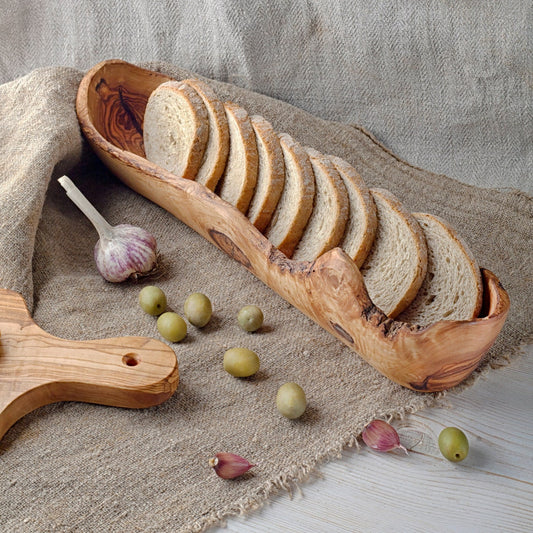 Handmade Olive wood Bread, fruit serving basket 14 L x 4 W inch / 35 L x 10 W cm