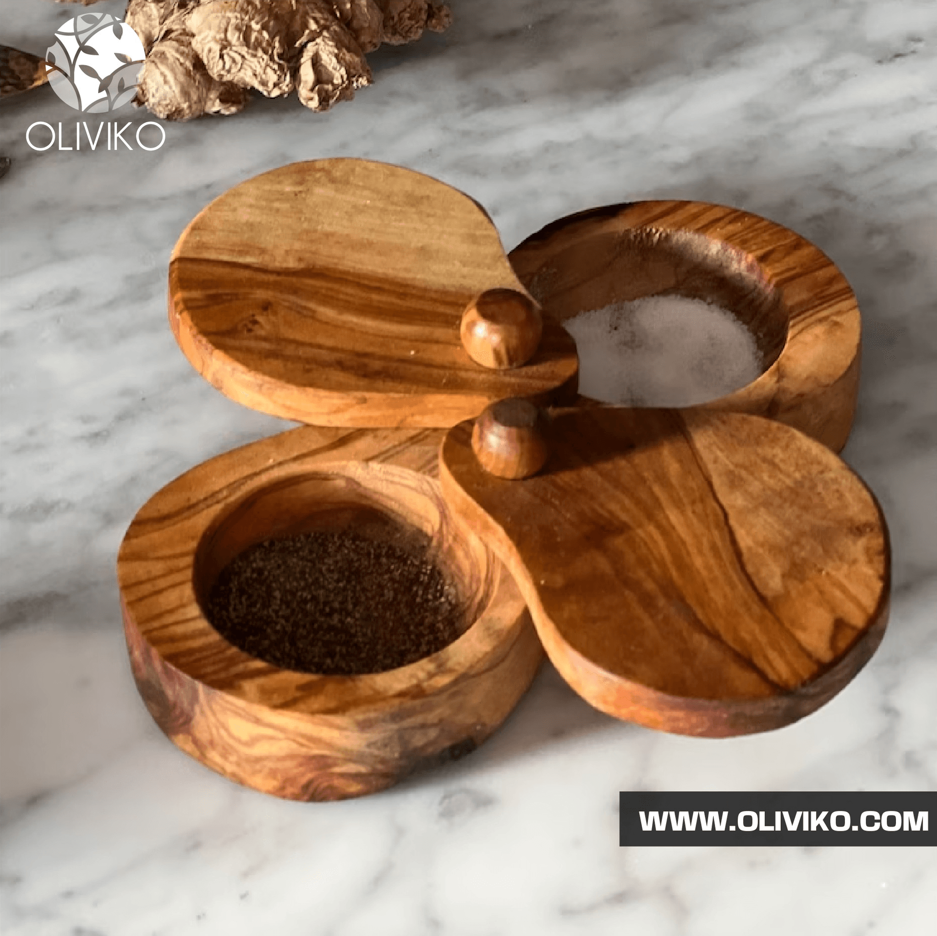 Handmade Olive Wood Salt and Pepper dispencer - oliviko