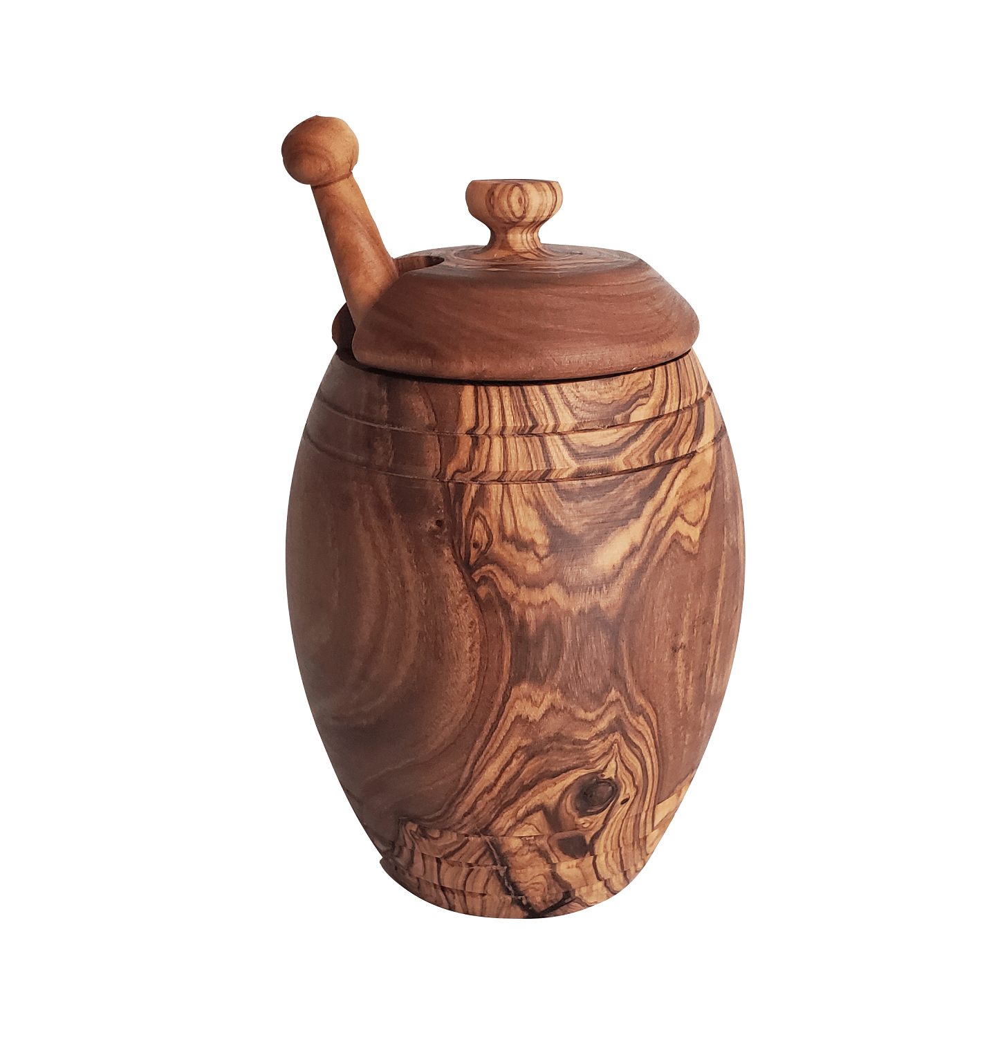 OLIVIKO 100% olive wood Honey pot, Jar with a dipper - oliviko