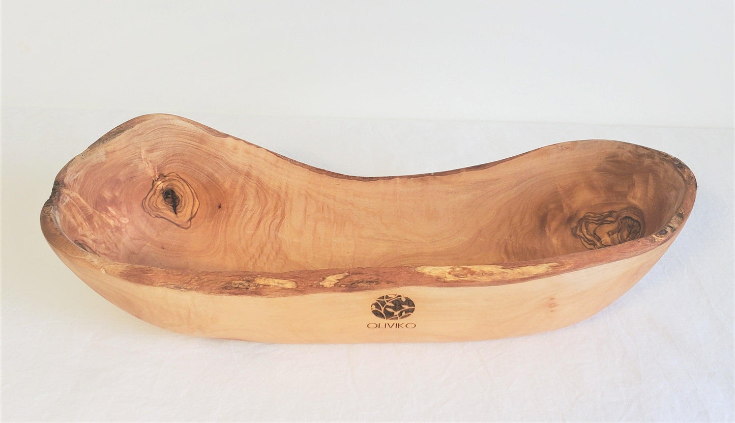 Handmade Olive wood Bread, fruit serving basket 14 L x 4 W inch / 35 L x 10 W cm - oliviko