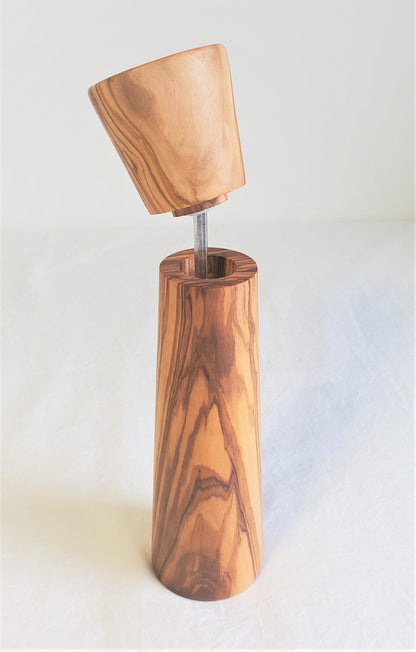 Olive Wood Mill with a Ceramic Mechanism, Grinder ( Salt, Pepper, Coffee, dried herbs and many spices) 9 inch height - oliviko