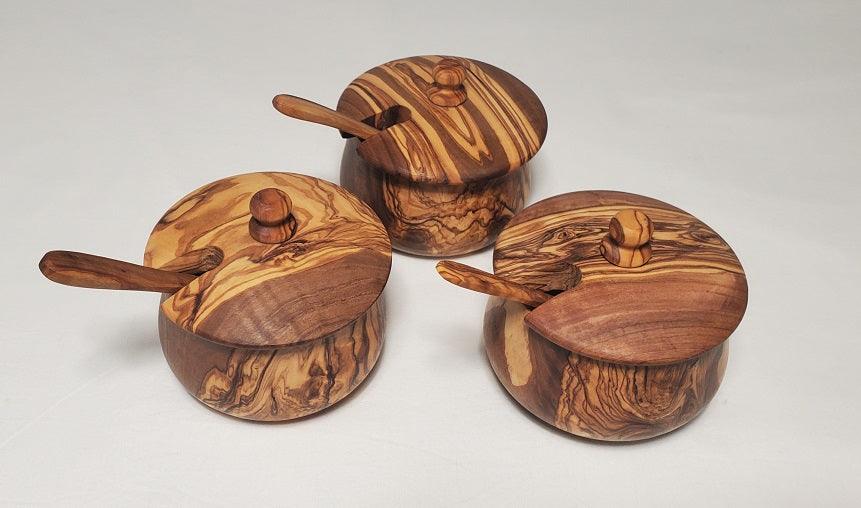 OLIVIKO 100% olive wood Sugar box, Spices box, wooden box with spoon, sugar bowl with lid - oliviko