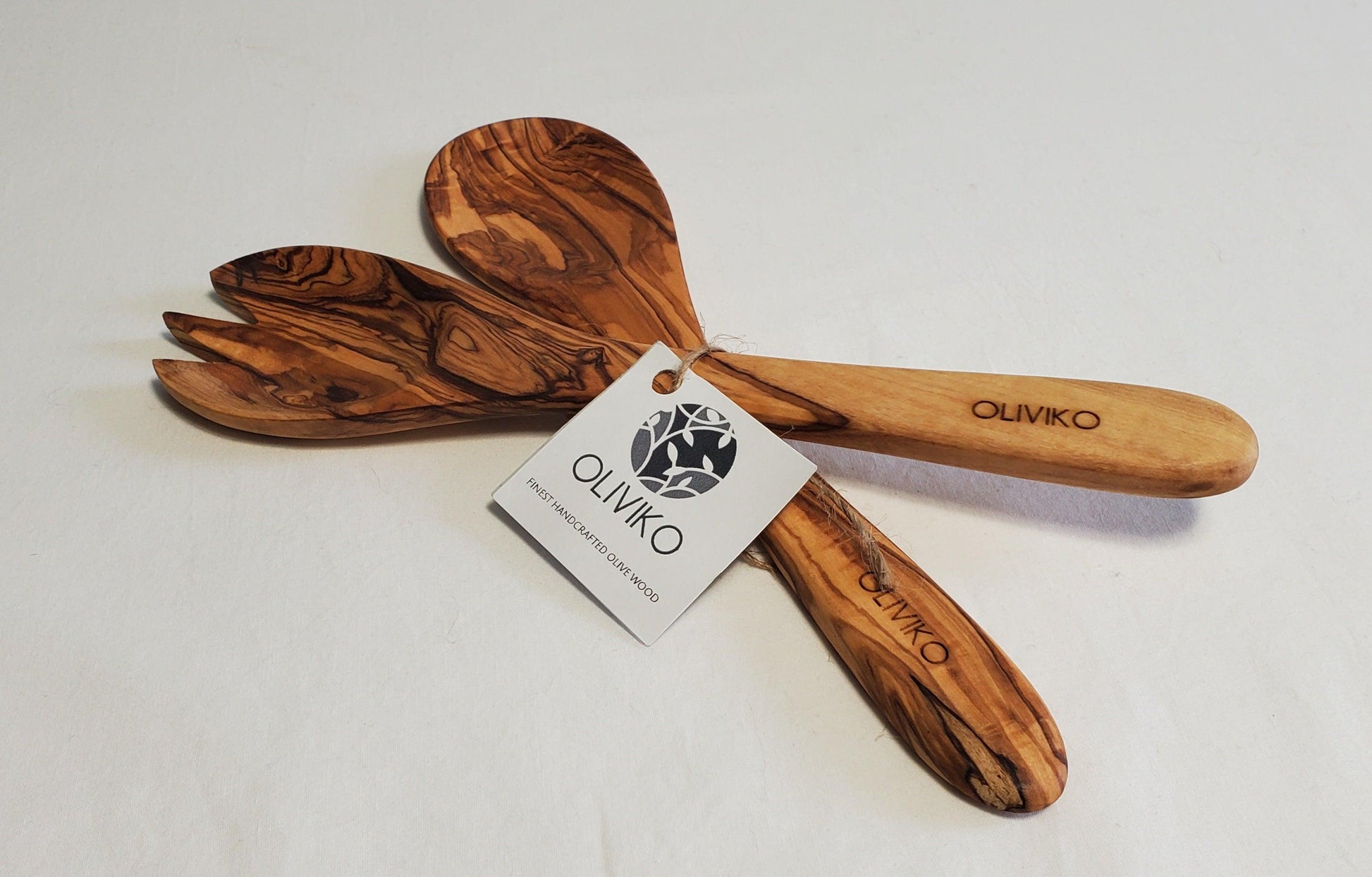 Handmade Olive Wood Utensils Salad Servers 9.5 inch - oliviko