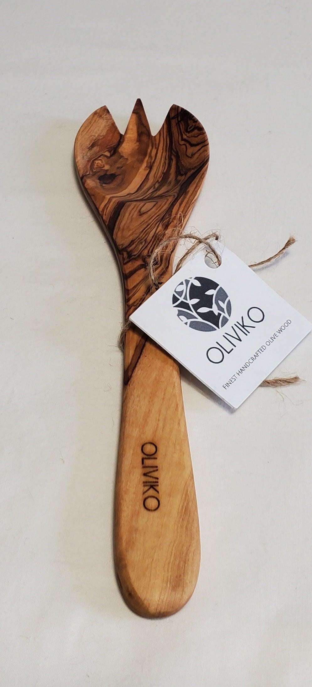 Handmade Olive Wood Utensils Salad Servers 9.5 inch - oliviko