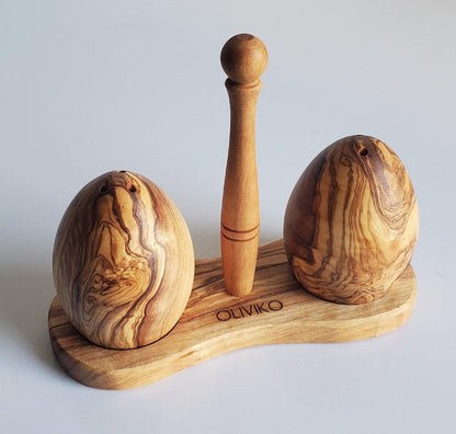 Handmade Olive Wood Egg Salt and Pepper shaker - oliviko