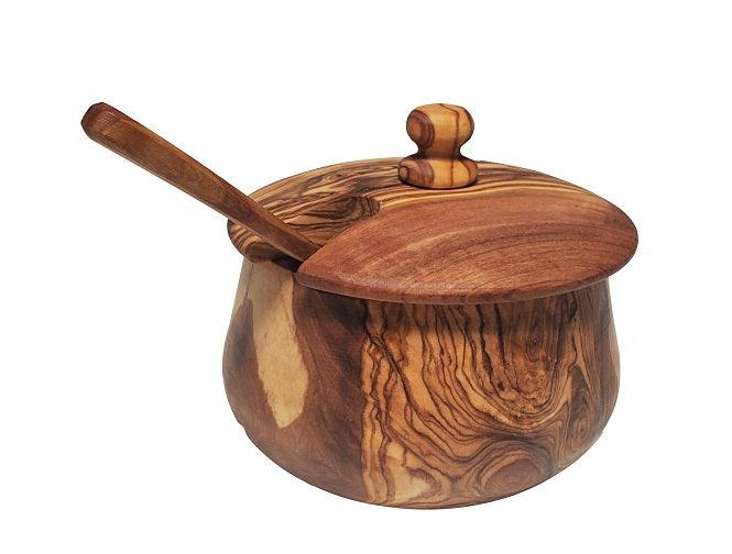 OLIVIKO 100% olive wood Sugar box, Spices box, wooden box with spoon, sugar bowl with lid - oliviko