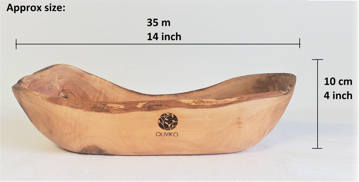 Handmade Olive wood Bread, fruit serving basket 14 L x 4 W inch / 35 L x 10 W cm - oliviko